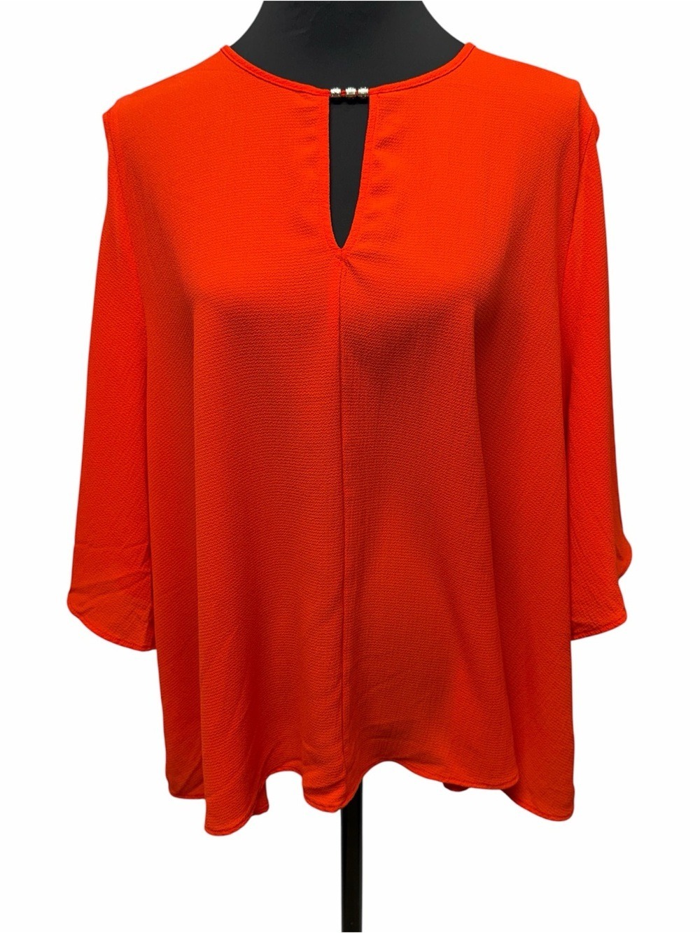 Halo 2X Orange Textured Keyhole 3/4 Sleeve Swing Blouse Plus Size
